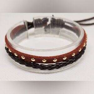 Men's bracelet leather‎ braided layered brown new e78